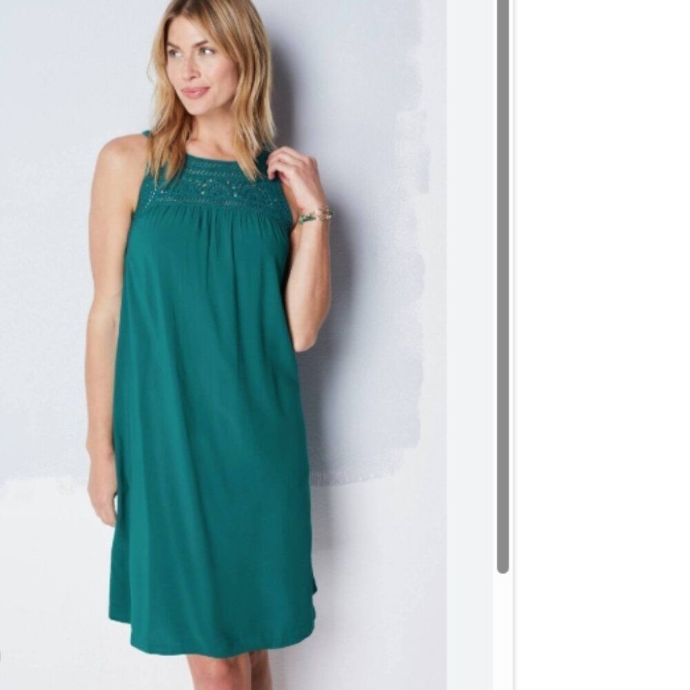 NWOT J.Jill Crochet A-line Dress in Surf Green in Size S
